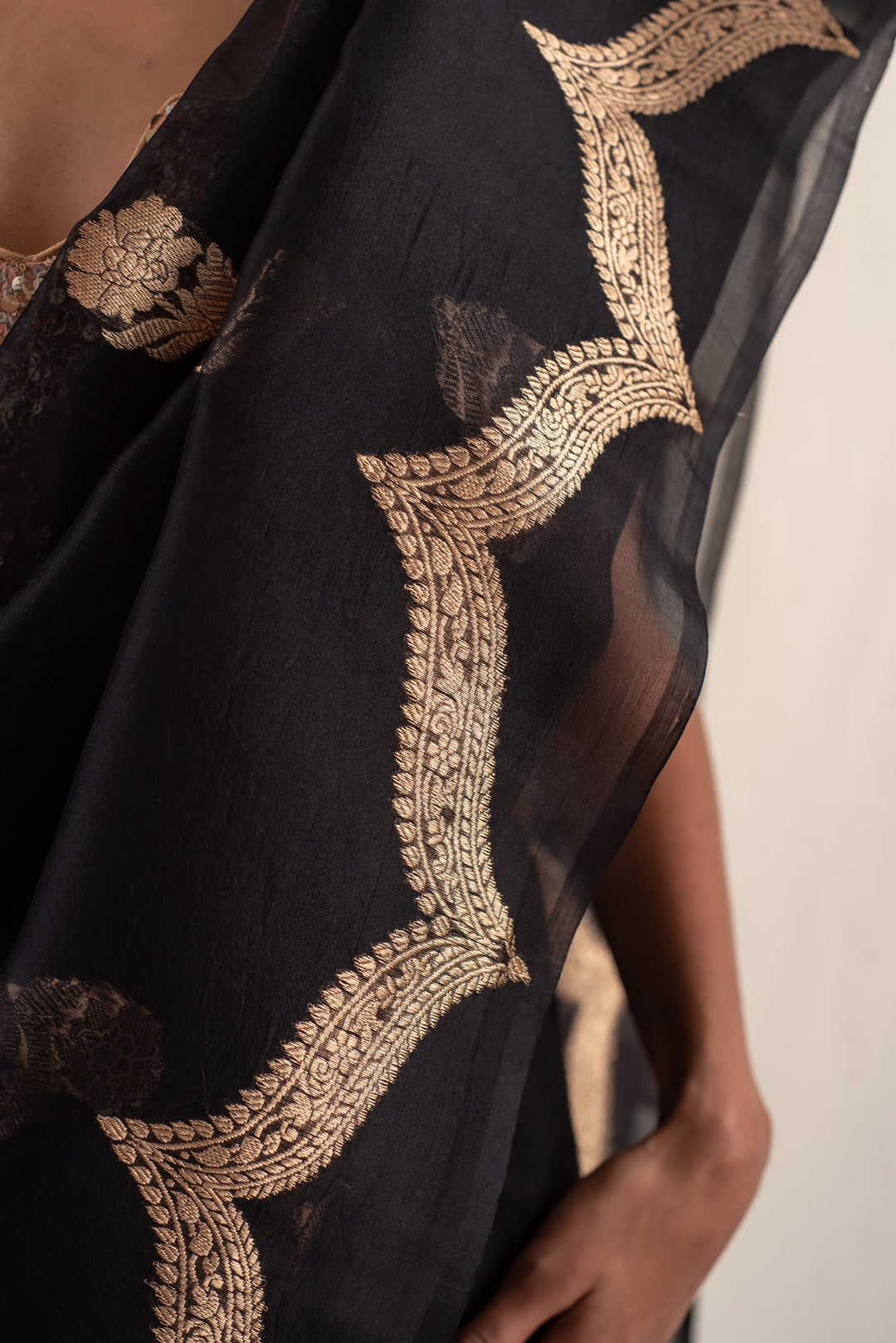 Chaura - Black silk banarasi organza handwoven saree