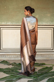 Chan- Copper-Grey Black Silk Banarasi Textured Saree