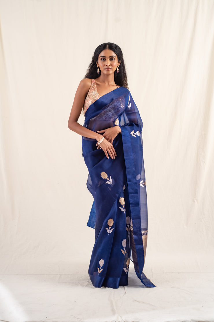 Chira - Blue silk organza banarasi handwoven saree