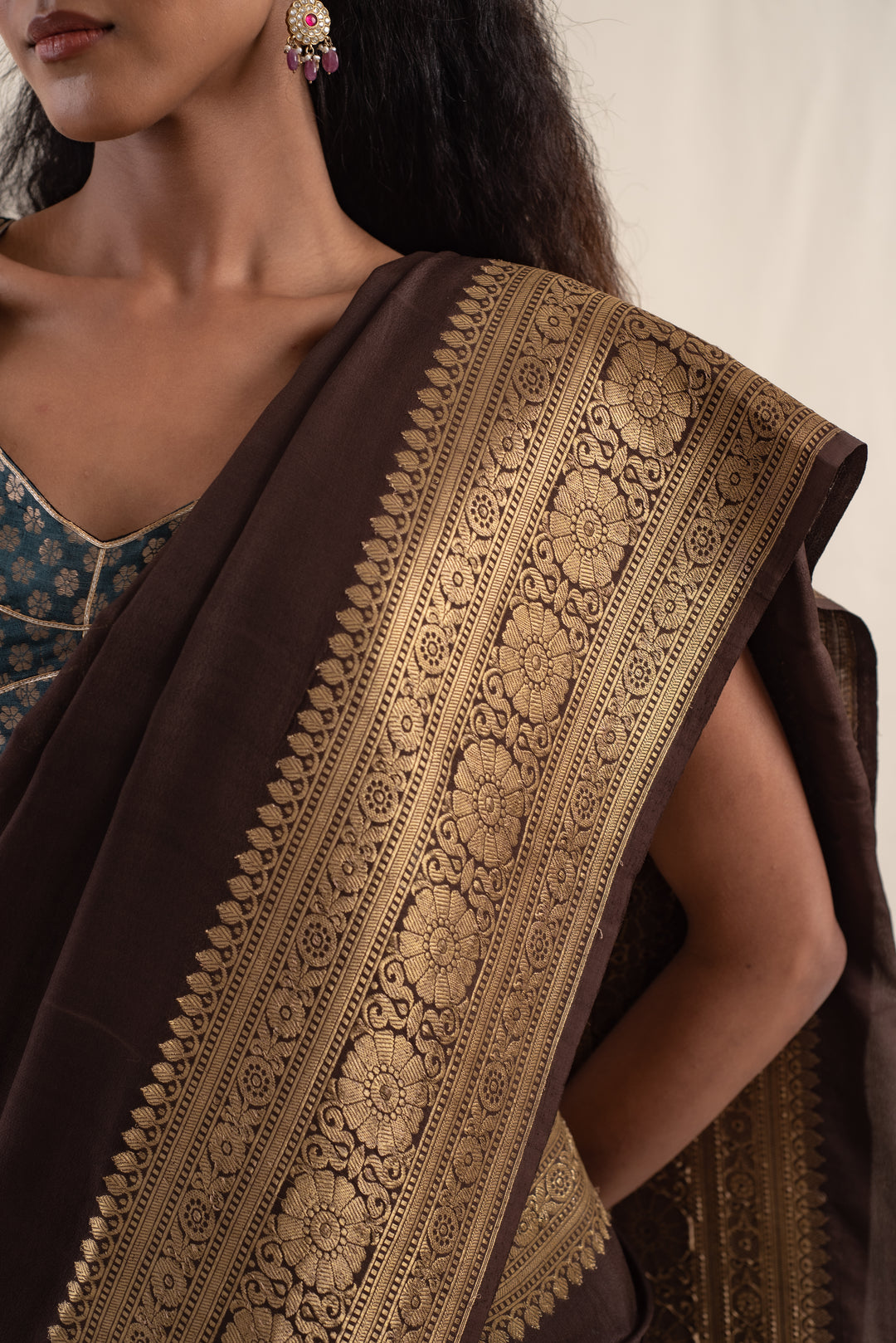 Burma - Brown Silk Georgette Banarasi Saree