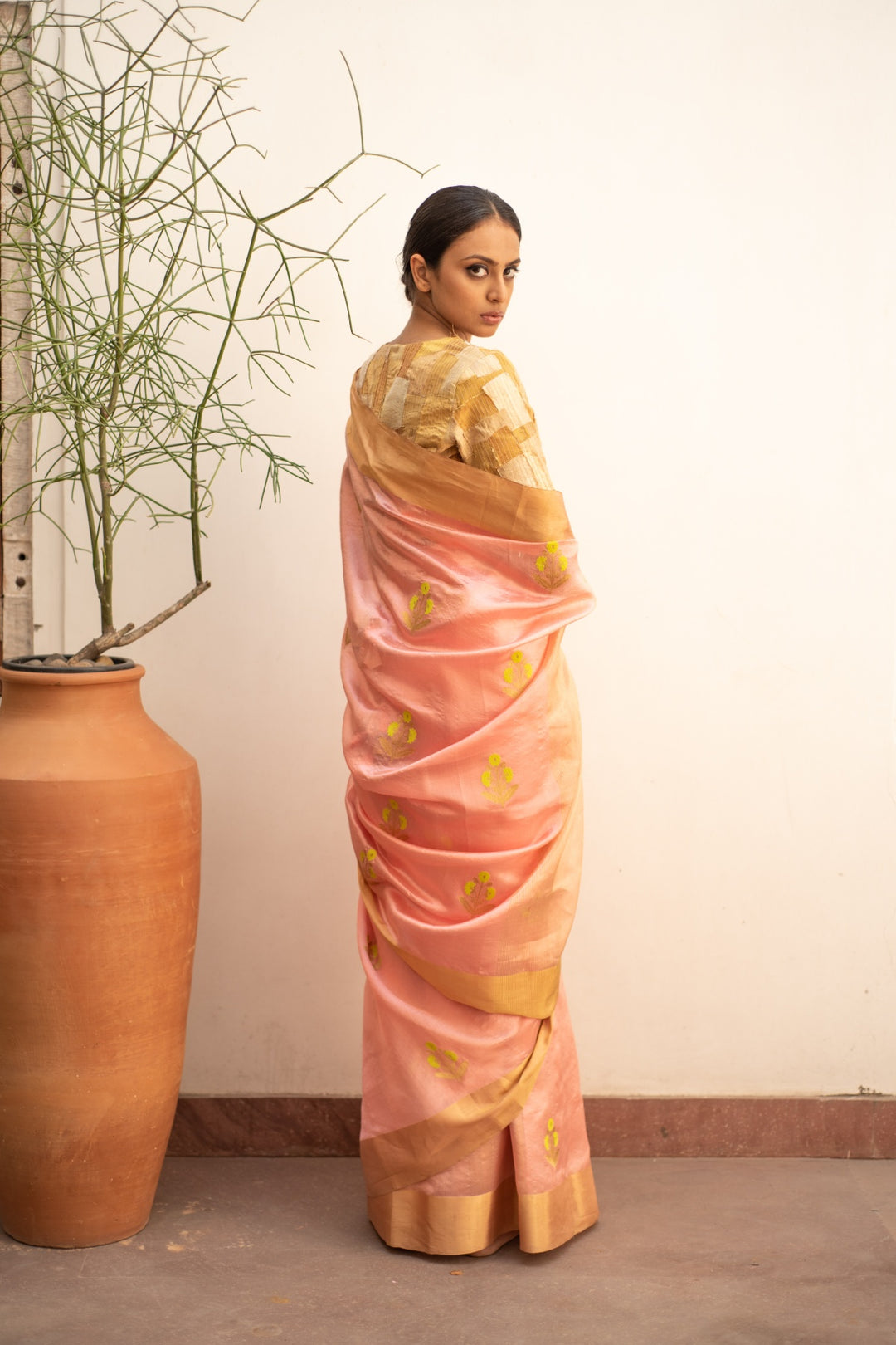 Nyssa - Coral Silk Chanderi Saree