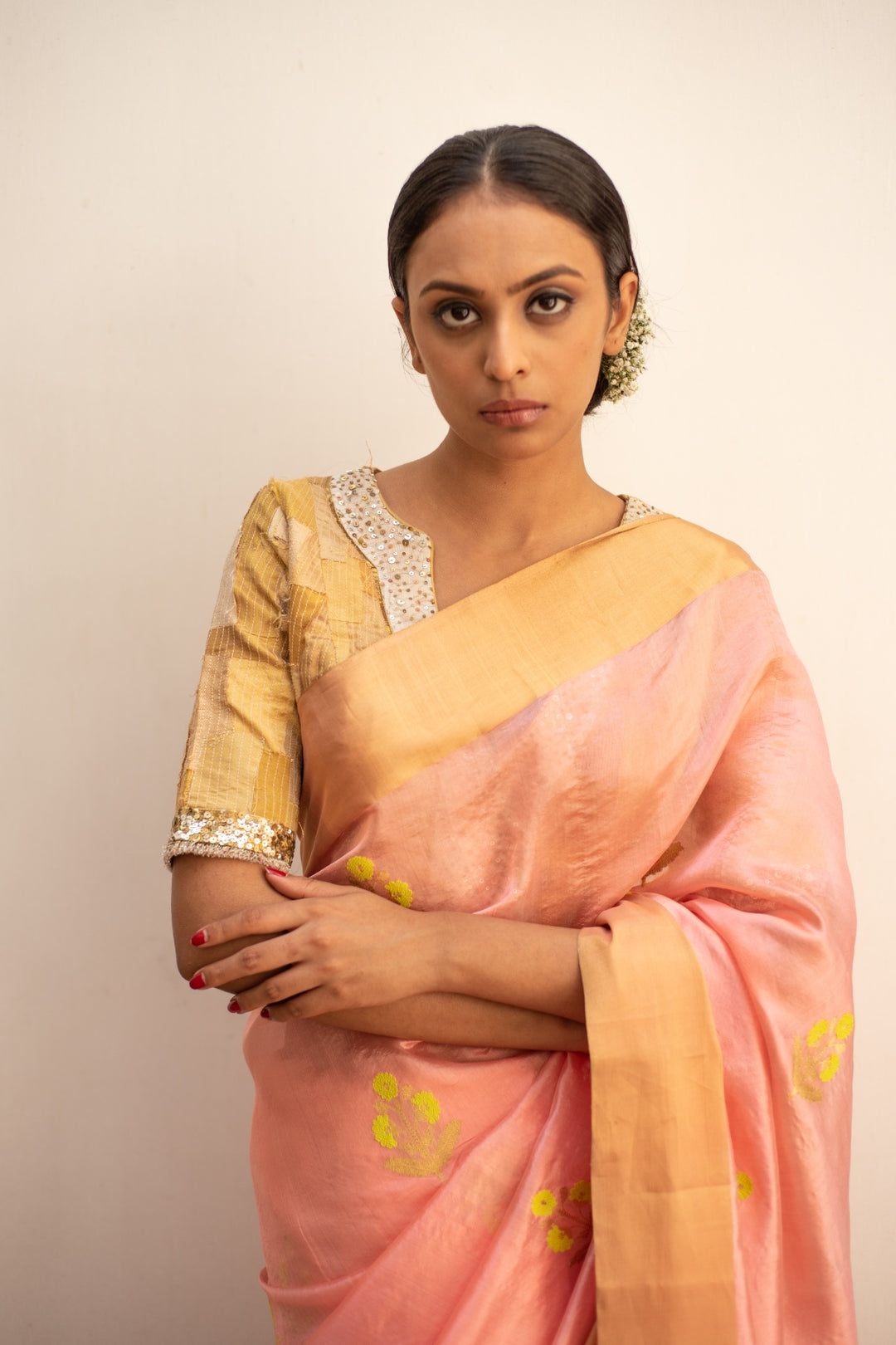 Nyssa - Coral Silk Chanderi Saree