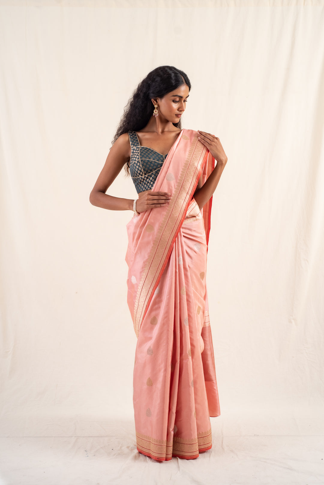 Arshiya- Coral Silk Brocade Banarasi Saree