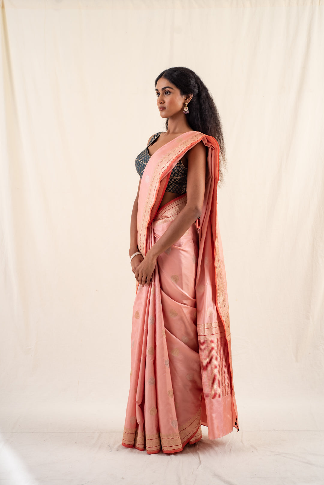 Arshiya- Coral Silk Brocade Banarasi Saree