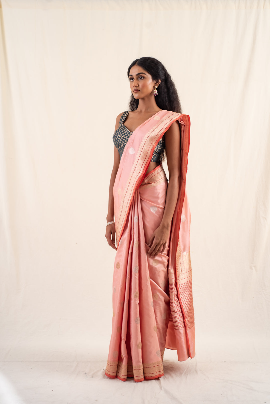 Arshiya- Coral Silk Brocade Banarasi Saree