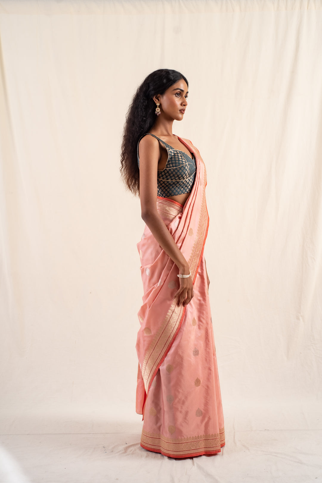 Arshiya- Coral Silk Brocade Banarasi Saree