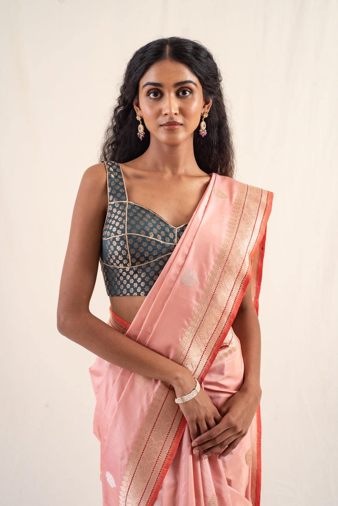 Arshiya- Coral Silk Brocade Banarasi Saree