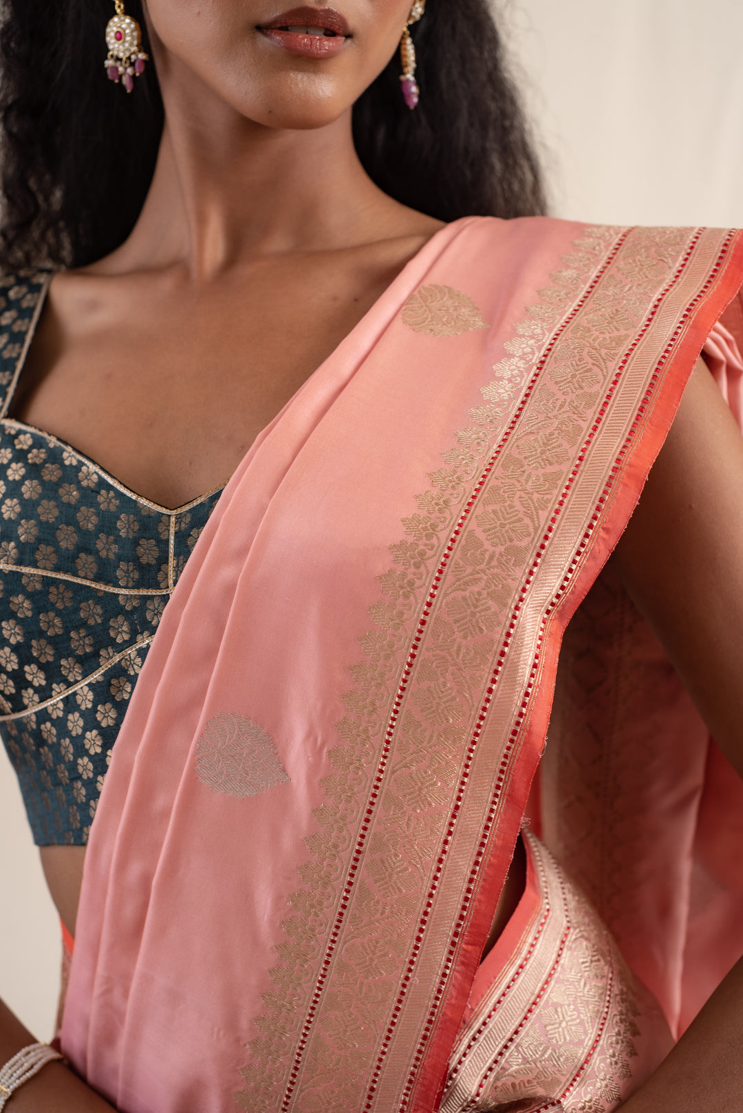 Arshiya- Coral Silk Brocade Banarasi Saree