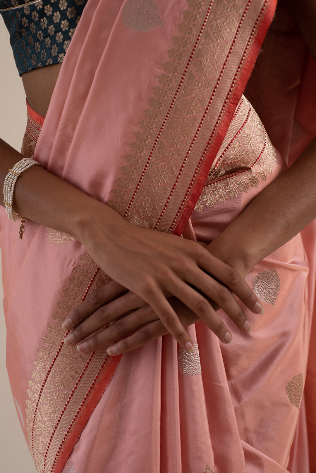 Arshiya- Coral Silk Brocade Banarasi Saree