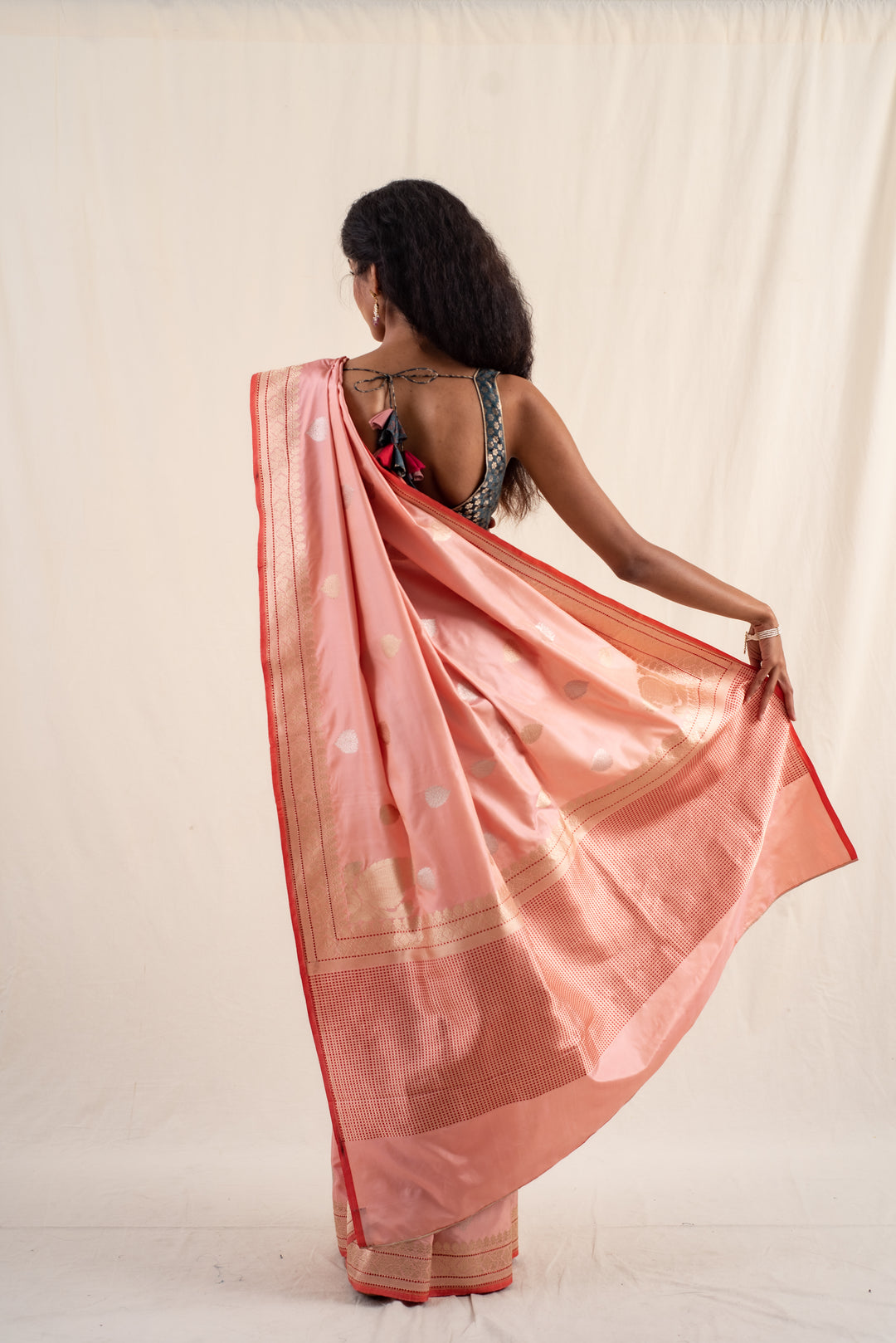 Arshiya- Coral Silk Brocade Banarasi Saree