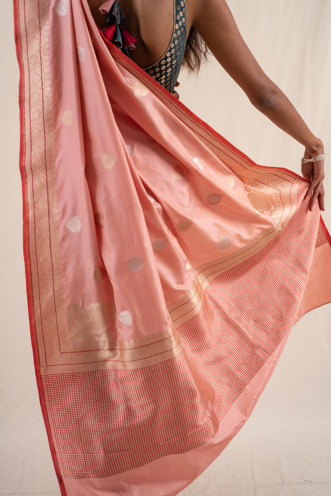 Arshiya- Coral Silk Brocade Banarasi Saree