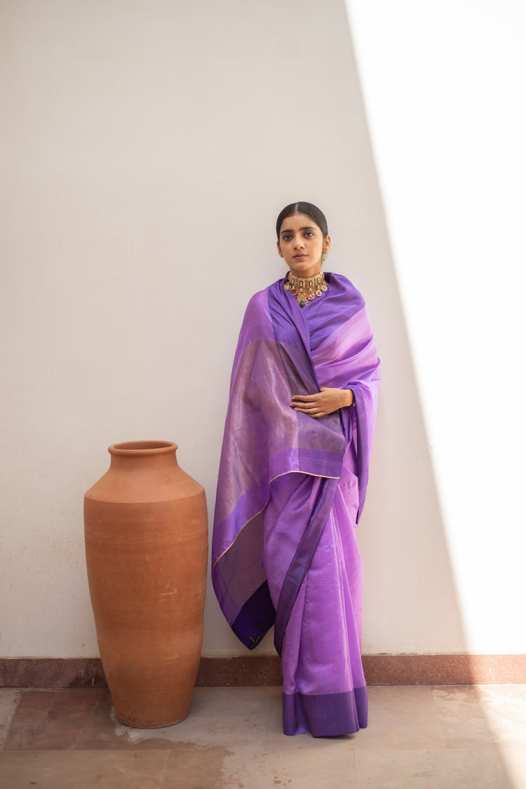 Kaiya Purple- Purple Silk Chanderi Saree