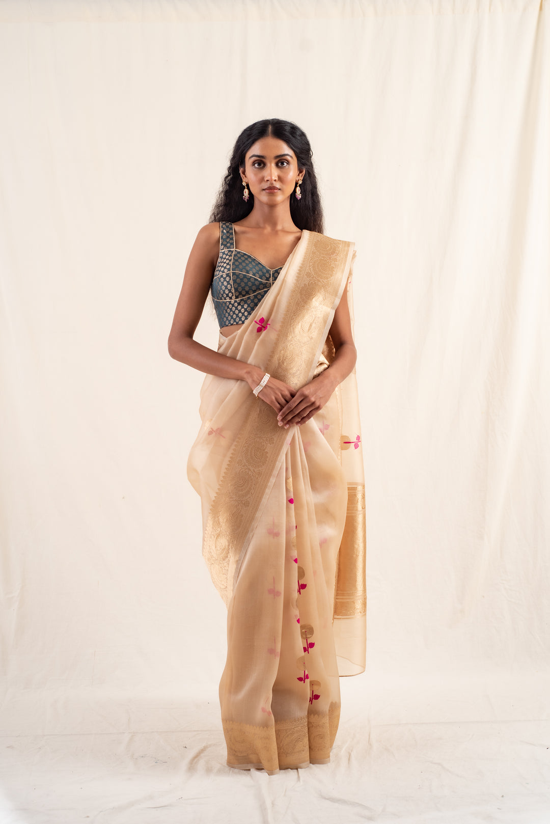 Laad - Beige Silk Banarasi Organza Saree