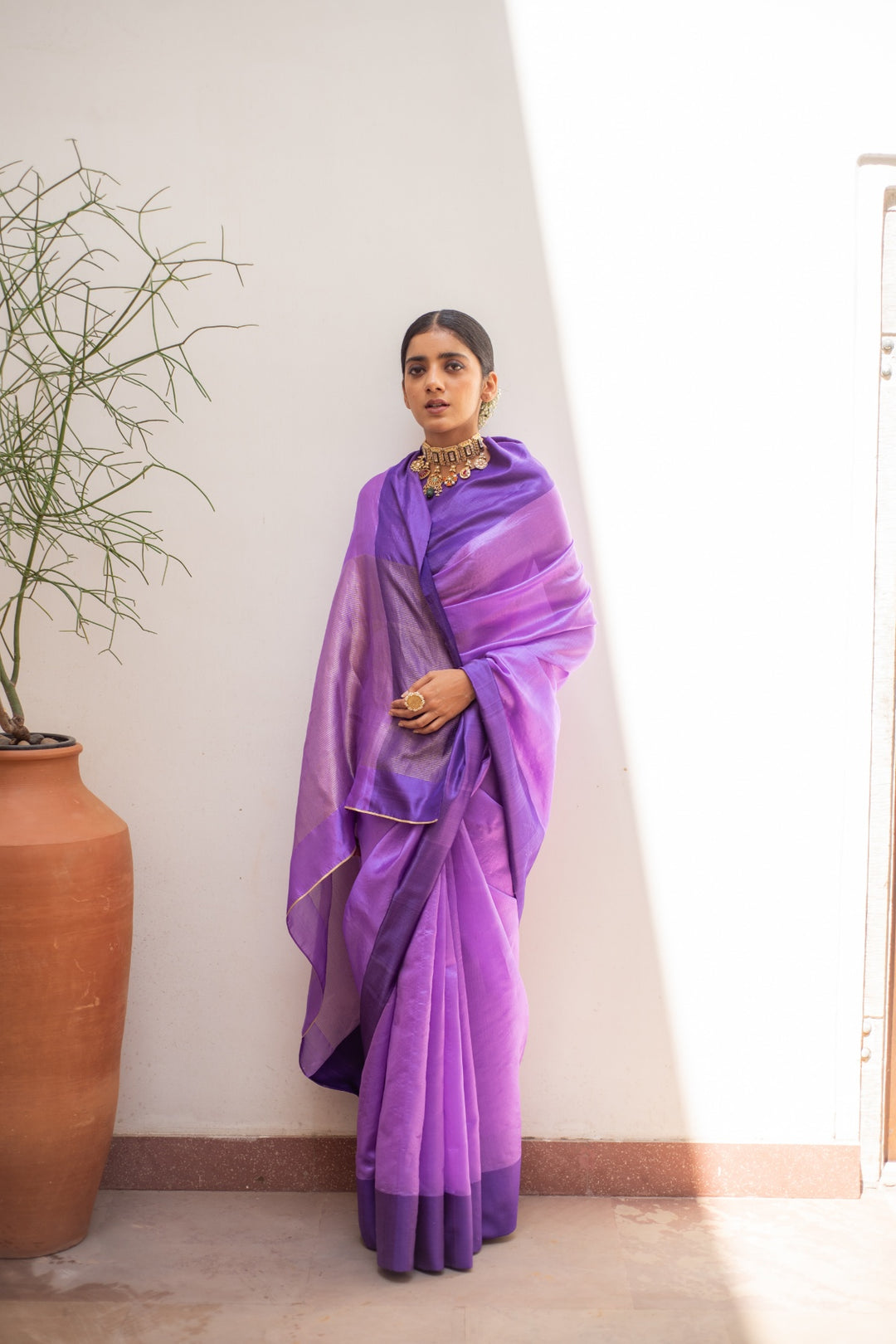 Kaiya Purple- Purple Silk Chanderi Saree