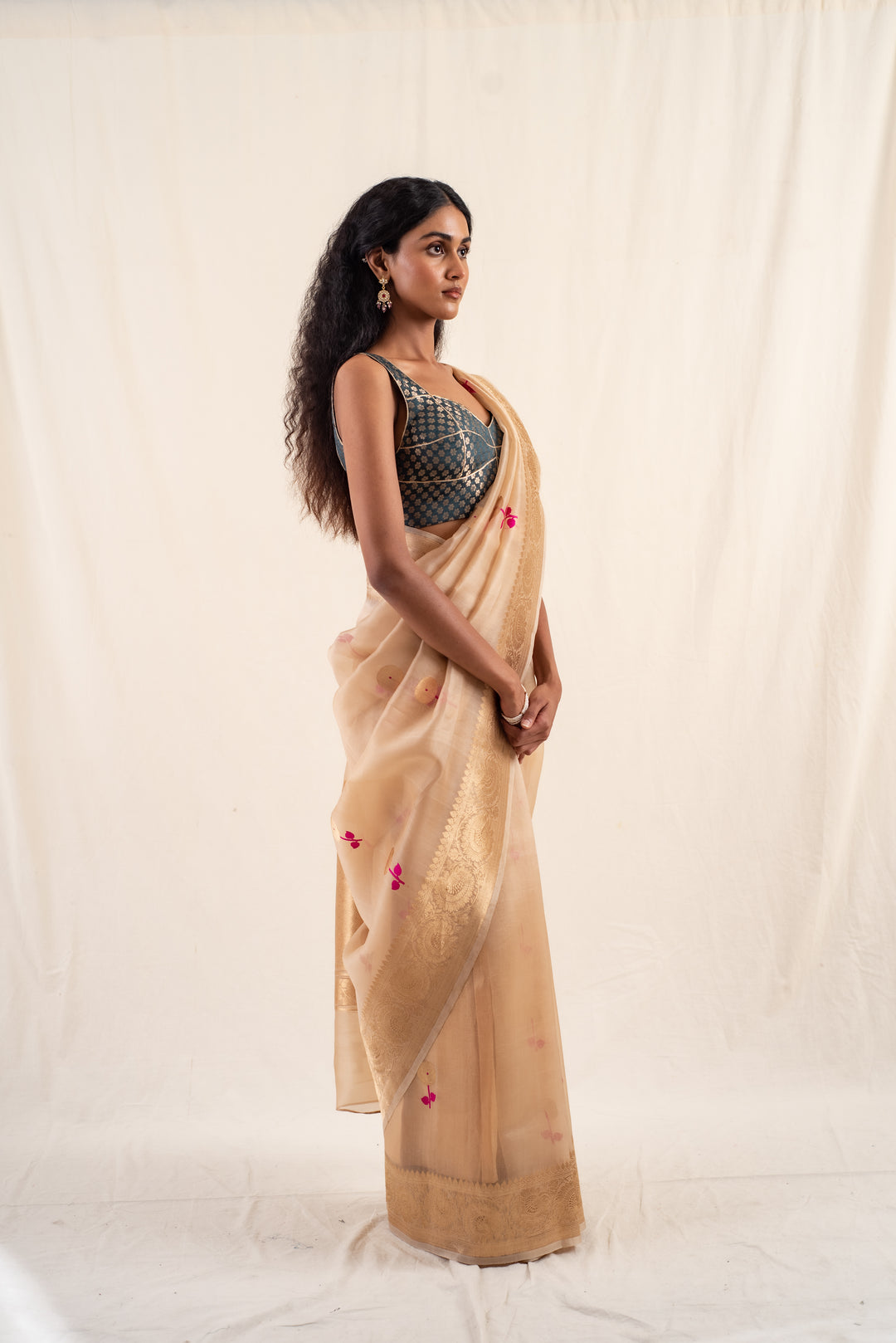 Laad - Beige Silk Banarasi Organza Saree