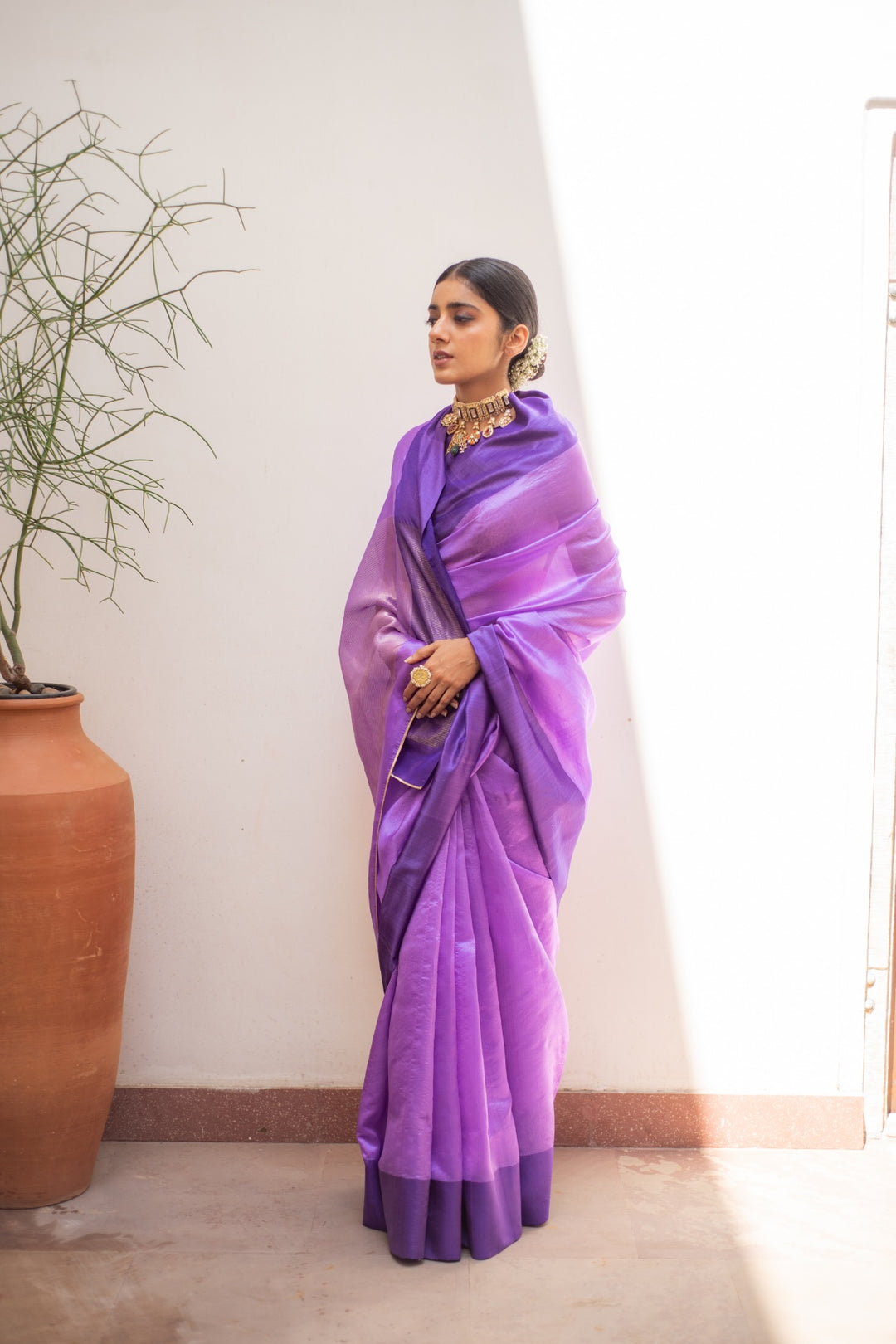 Kaiya Purple- Purple Silk Chanderi Saree