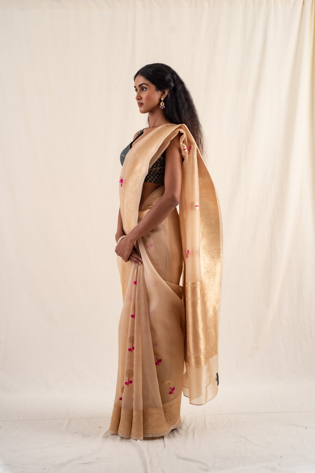 Laad - Beige Silk Banarasi Organza Saree