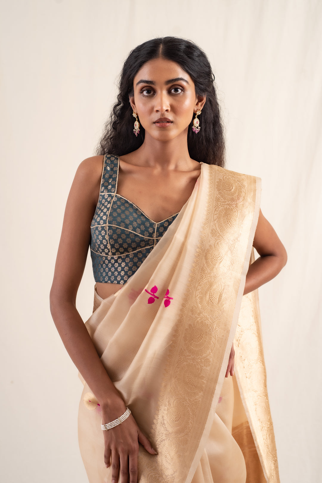 Laad - Beige Silk Banarasi Organza Saree