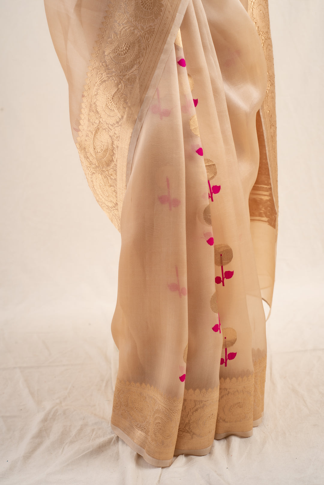 Laad - Beige Silk Banarasi Organza Saree