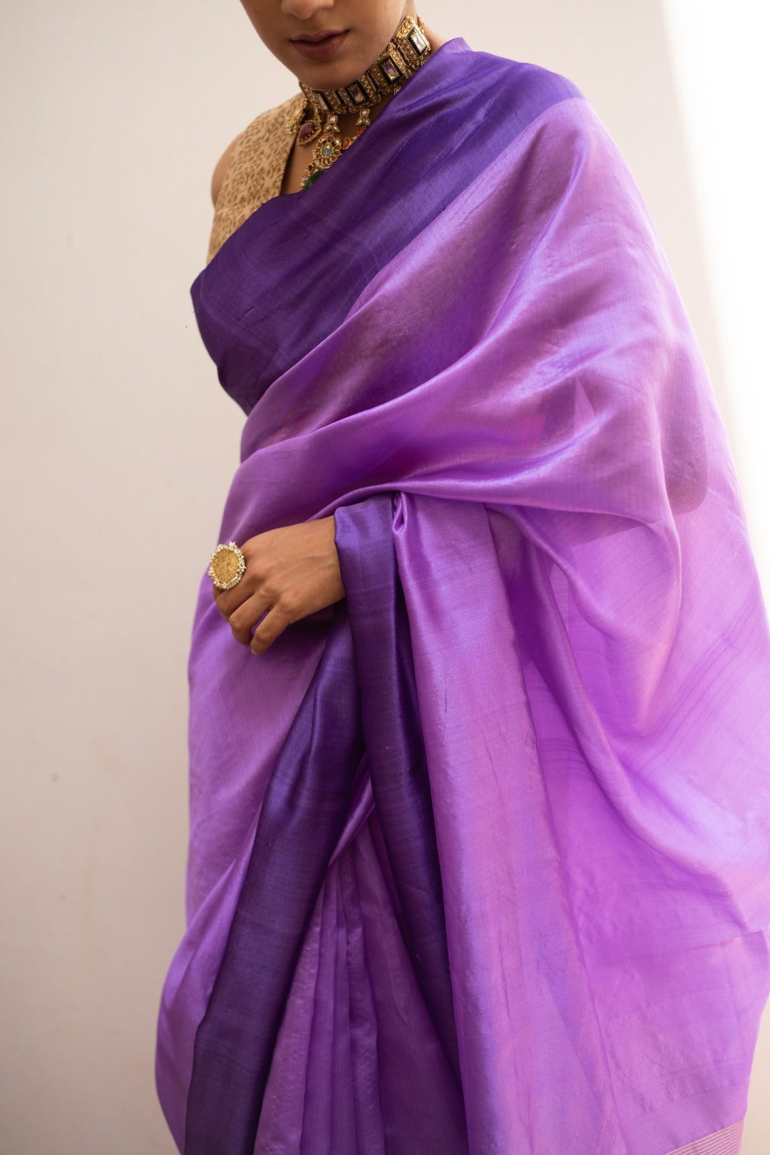 Kaiya Purple- Purple Silk Chanderi Saree