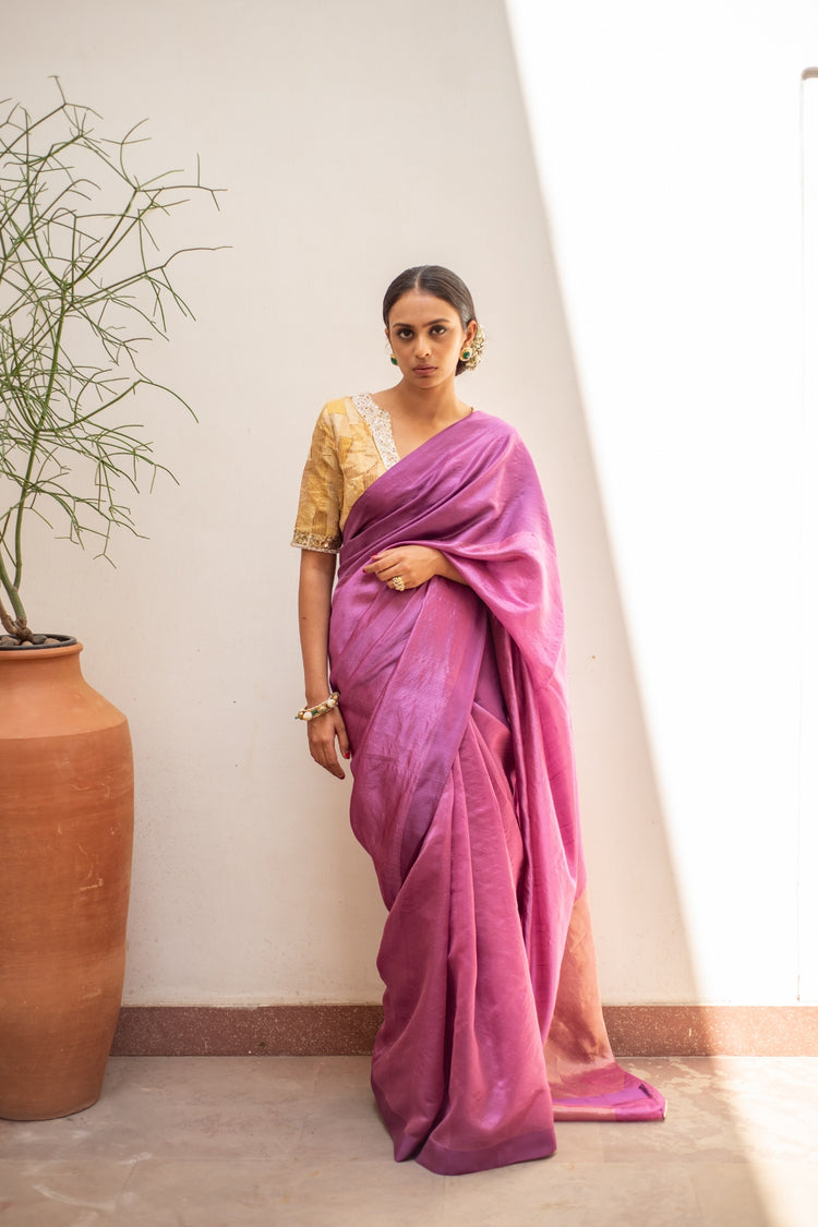 Mika-  Mauve Silk Chanderi Saree