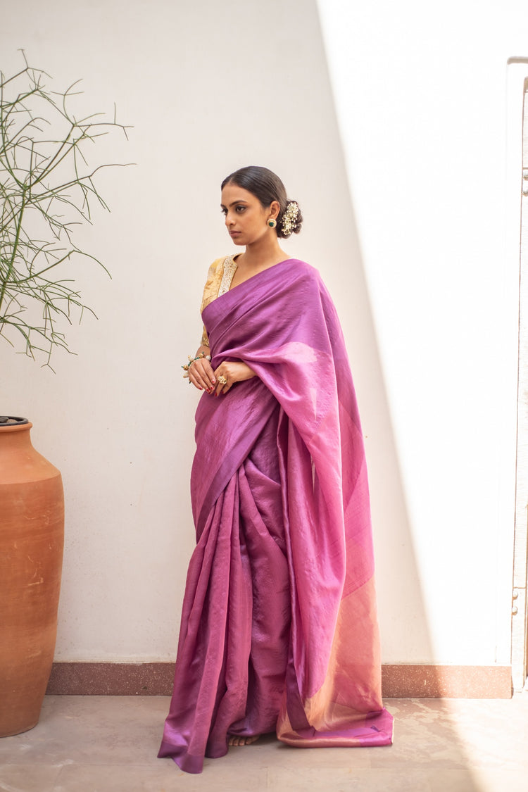 Mika-  Mauve Silk Chanderi Saree