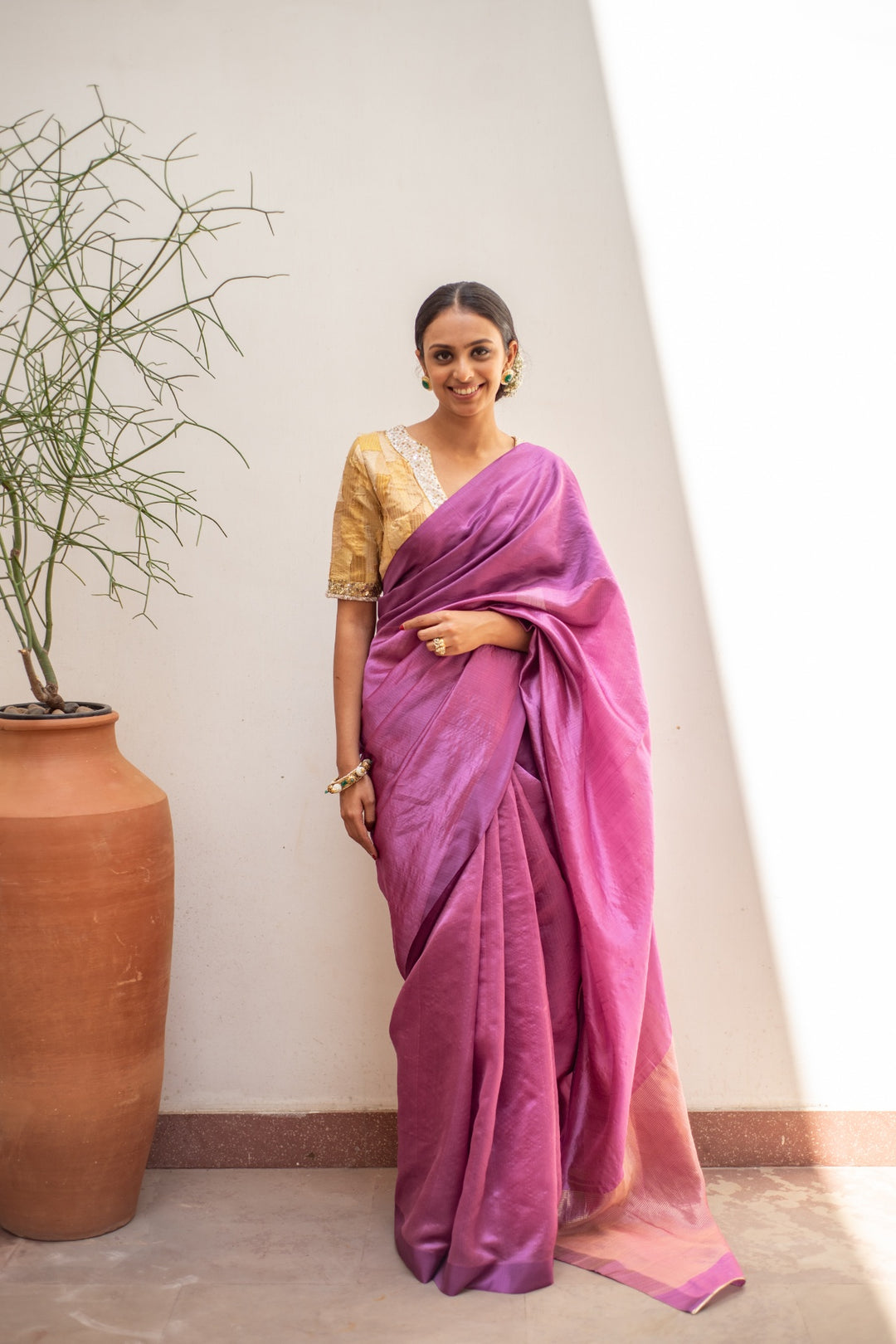 Mika-  Mauve Silk Chanderi Saree