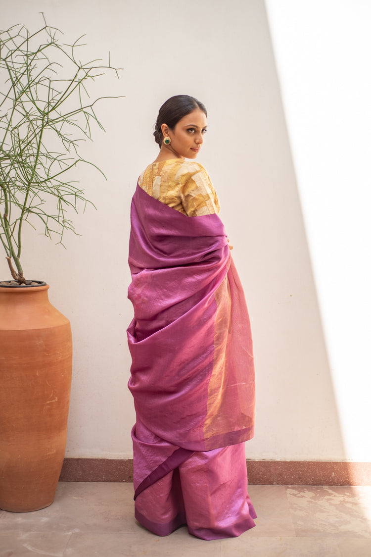 Mika-  Mauve Silk Chanderi Saree