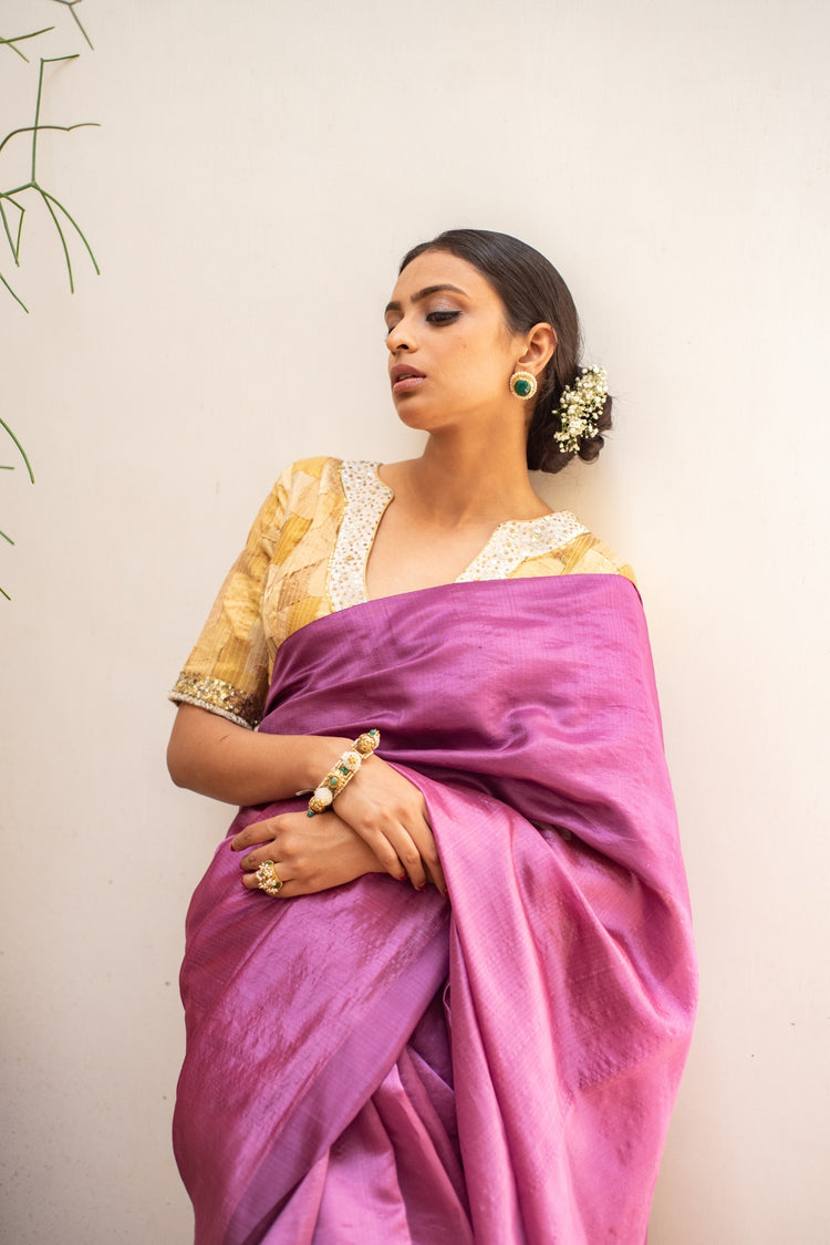 Mika-  Mauve Silk Chanderi Saree