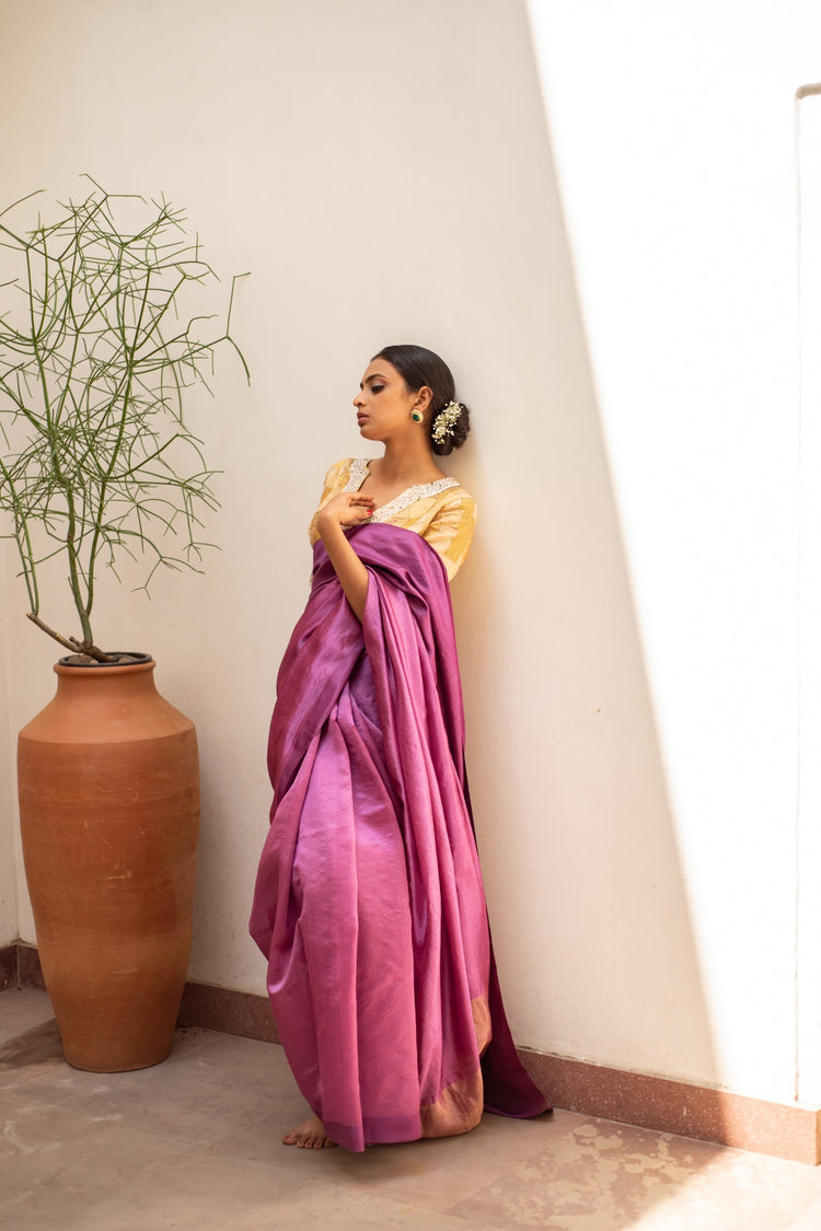 Mika-  Mauve Silk Chanderi Saree