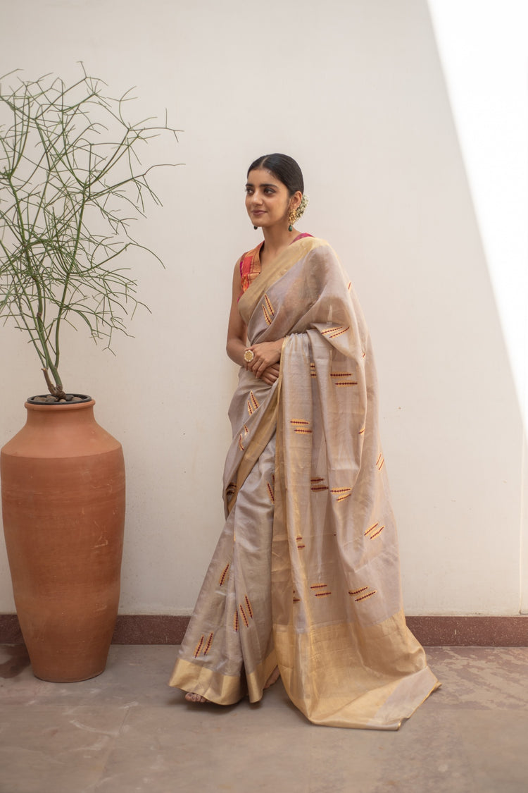 Kuu- Blush Silk Chanderi Tissue Saree