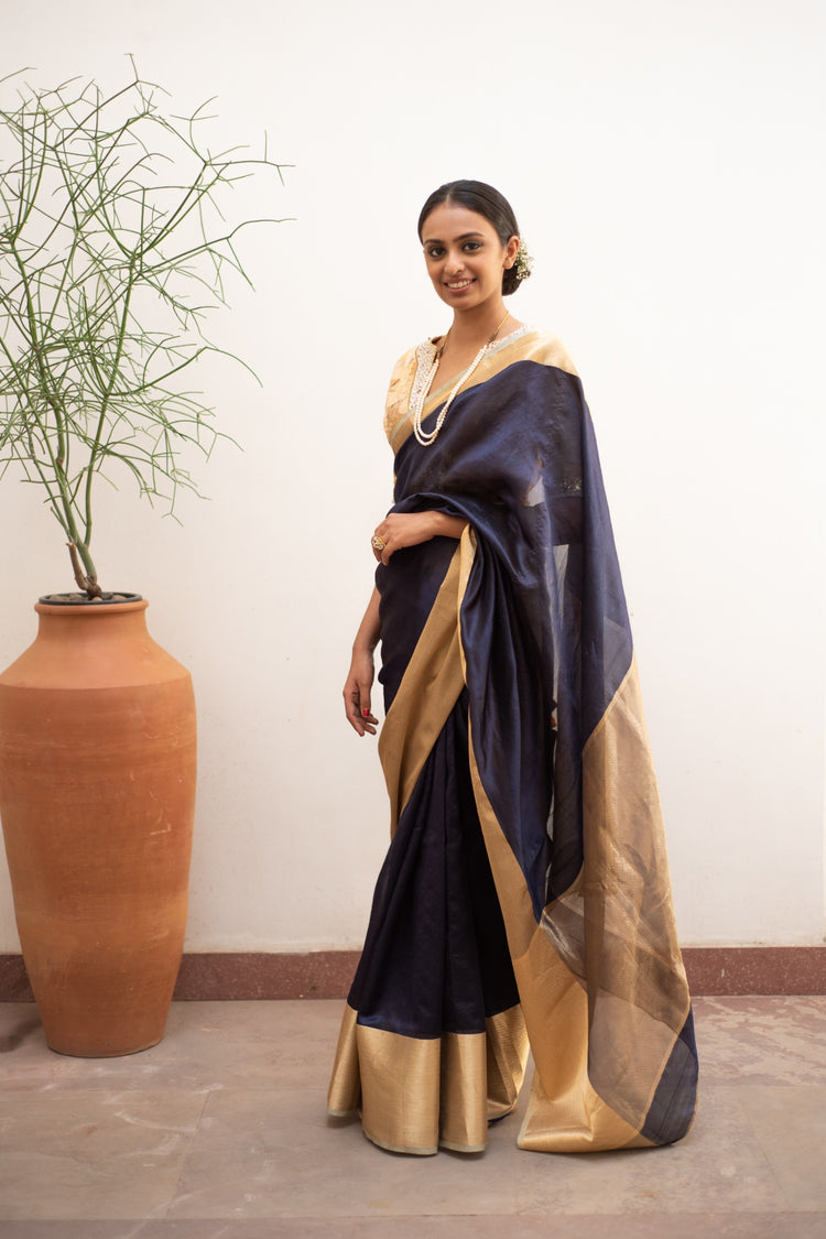 Lopa Navy Blue- Navyblue Silk Chanderi Saree