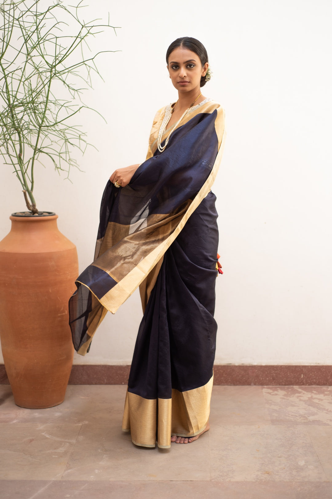 Lopa Navy Blue- Navyblue Silk Chanderi Saree