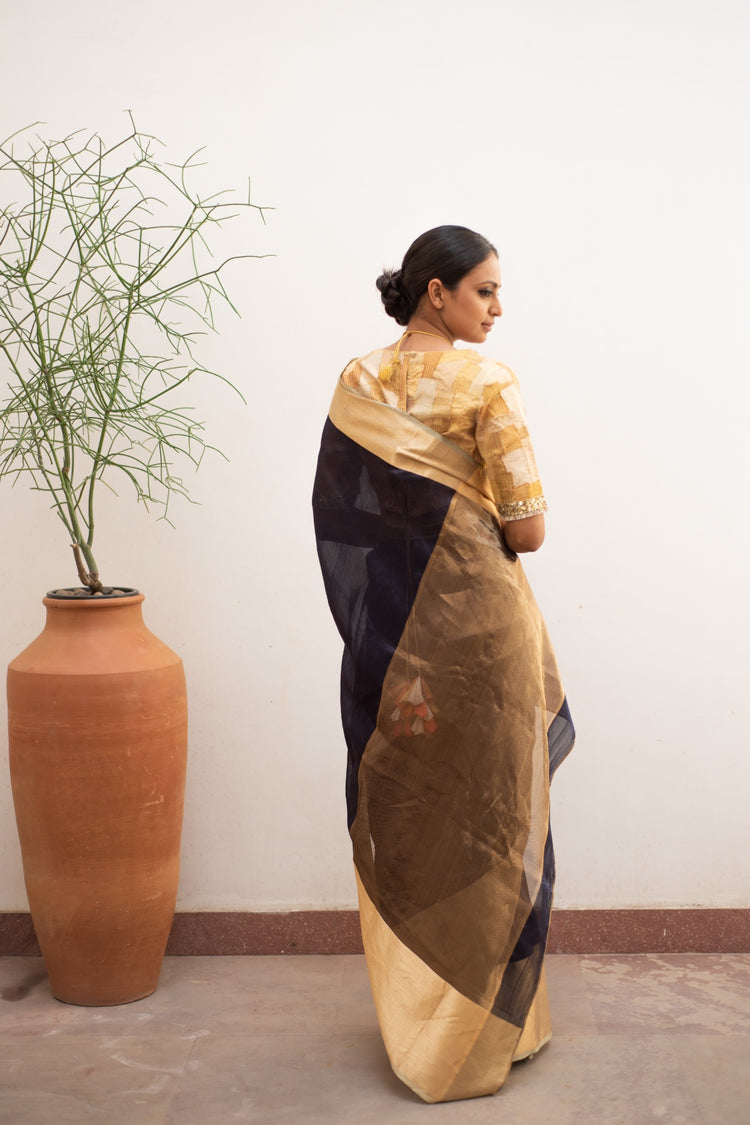 Lopa Navy Blue- Navyblue Silk Chanderi Saree