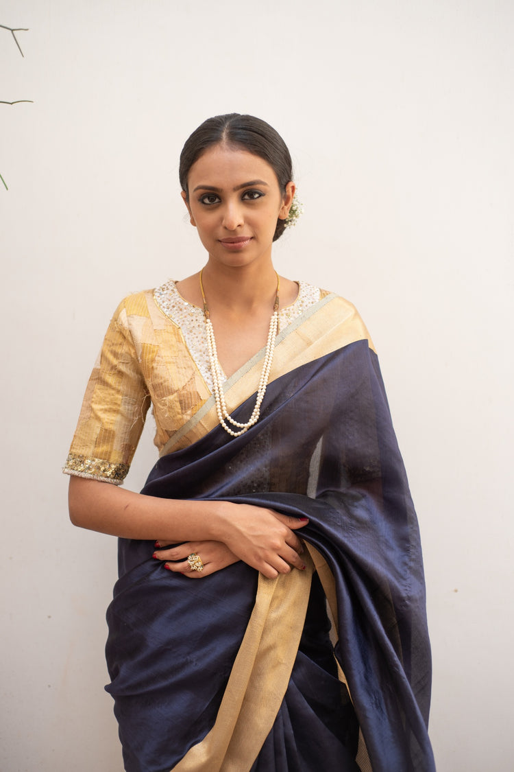 Lopa Navy Blue- Navyblue Silk Chanderi Saree