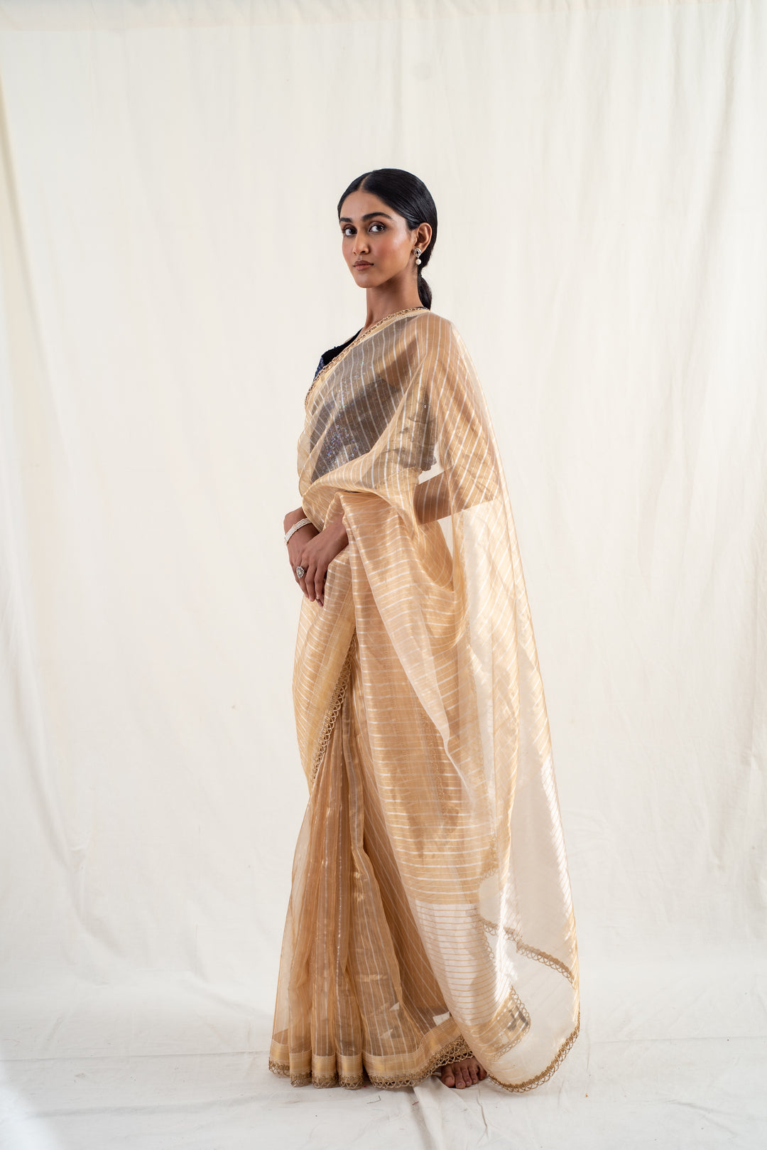 Lakkar - Gold silk chanderi tissue banarasi handwoven saree