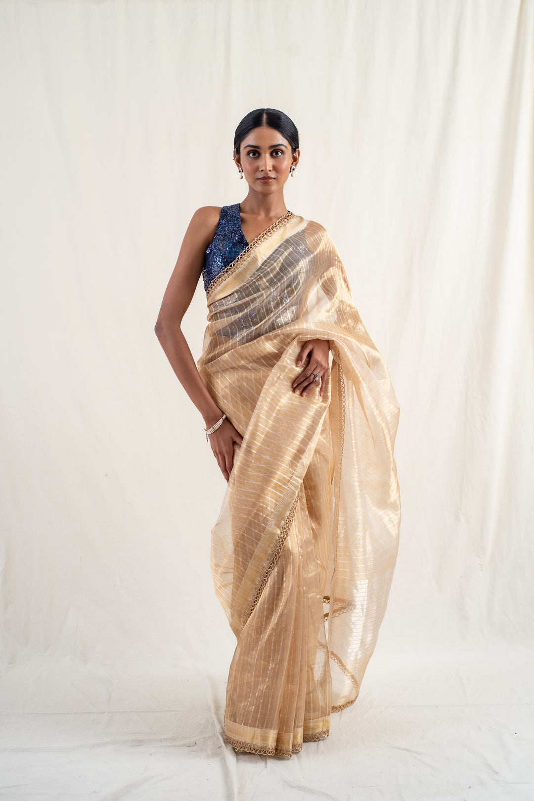 Lakkar - Gold silk chanderi tissue banarasi handwoven saree