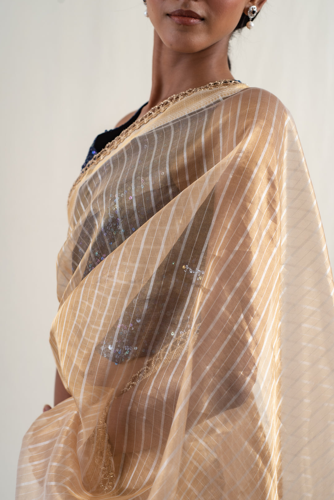 Lakkar - Gold silk chanderi tissue banarasi handwoven saree