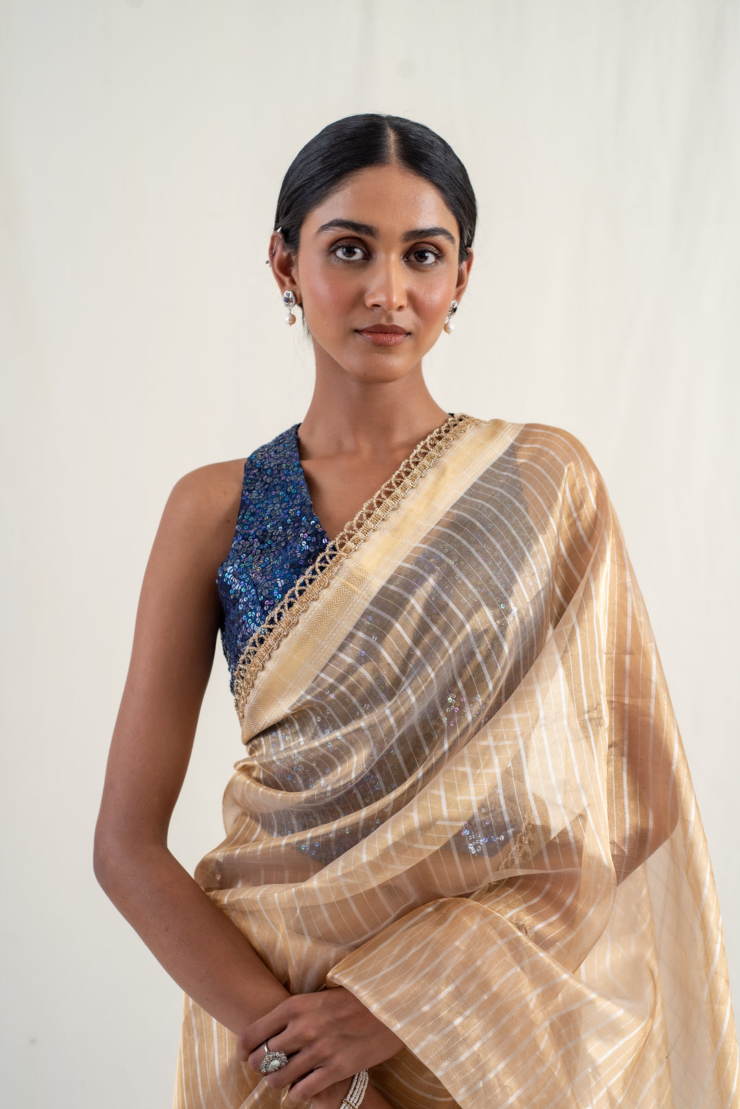 Lakkar - Gold silk chanderi tissue banarasi handwoven saree