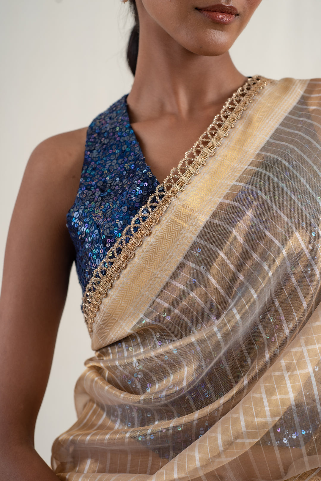 Lakkar - Gold silk chanderi tissue banarasi handwoven saree