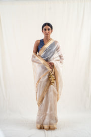 Alankar - Beige silk chanderi tissue banarasi handwoven saree