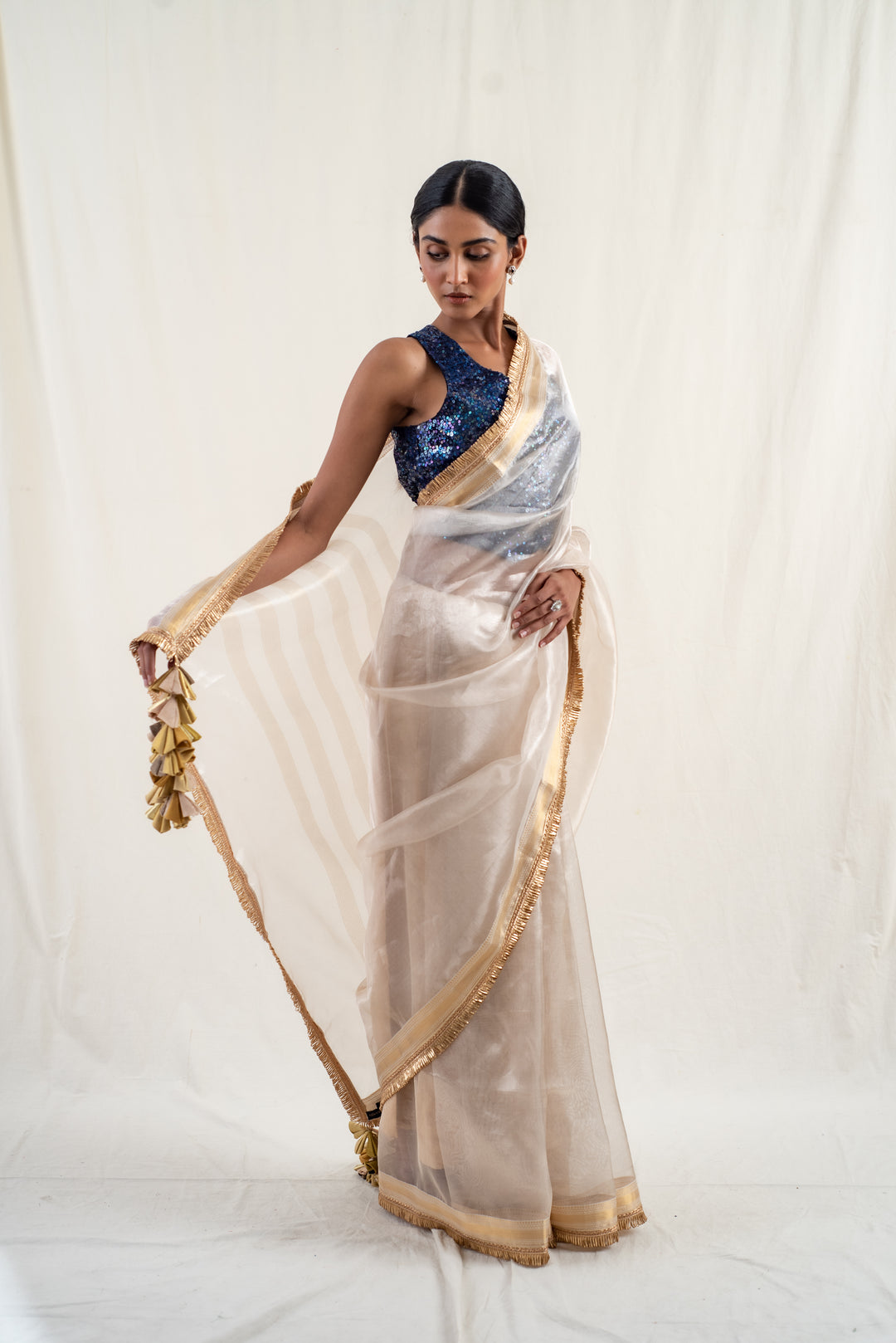 Alankar - Ivory Silk Banarasi Tissue Saree