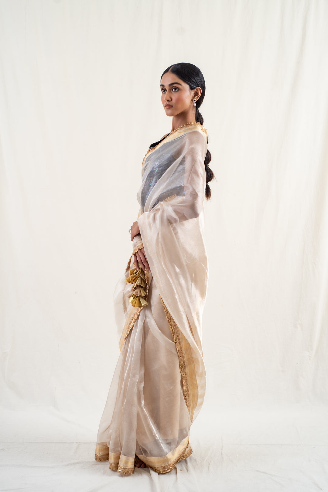 Alankar - Beige silk chanderi tissue banarasi handwoven saree