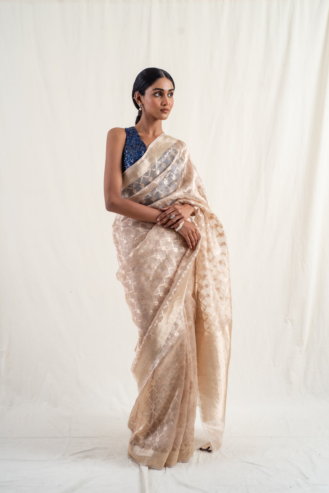 Ima - Beige Silk Banarasi Tissue Saree