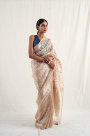 Ima - Beige silk banarasi tissue handwoven saree