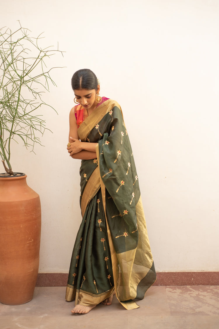 Ashar- Green Silk Chanderi Saree