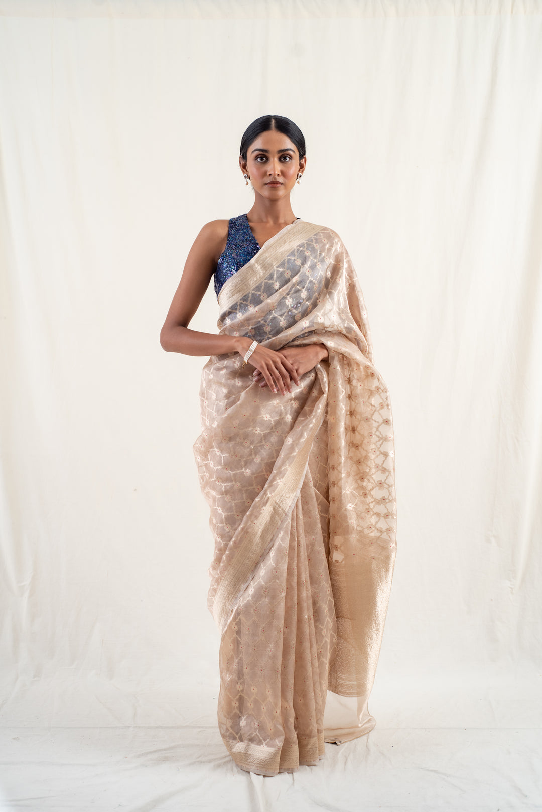 Ima - Beige Silk Banarasi Tissue Saree