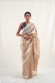 Ima - Beige silk banarasi tissue handwoven saree