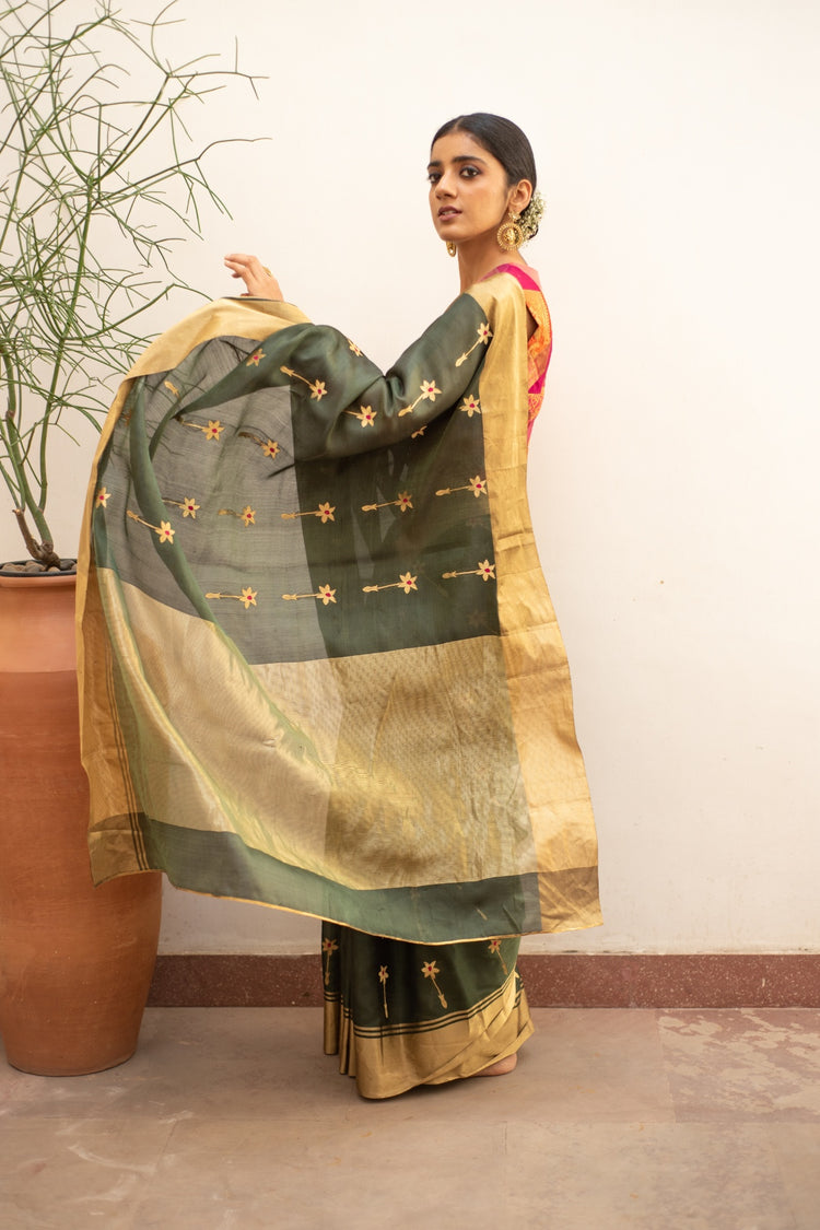 Ashar- Green Silk Chanderi Saree