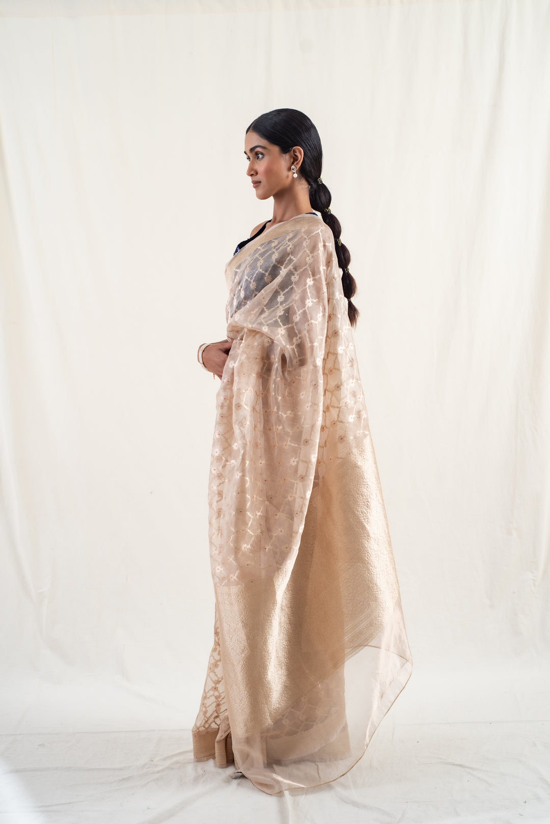 Ima - Beige Silk Banarasi Tissue Saree